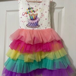 Kids "Happy Birthday" Rainbow Tutu Dress - Pink, Purple, Yellow, Teal